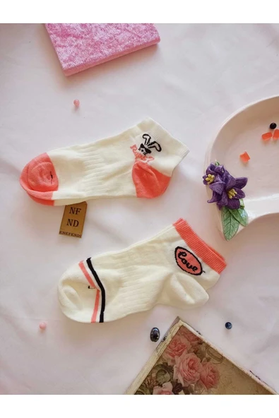 2 ÇİFT BURUN DİKİŞSİZ PATİK ÇORAP PAMUKLU YUMUŞAK KISA KONÇ DESENLİ KADIN ÇORABI 36-40 - Resim 7