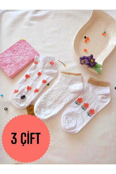 3 ÇİFT BURUN DİKİŞSİZ ÇORAP PATİK YUMUŞAK PAMUKLU KISA KONÇ DESENLİ KADIN ÇORABI 36-40 ürün görseli 1