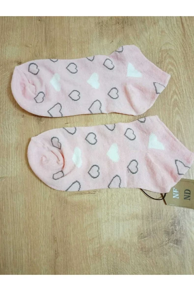 PATİK KALP DESENLİ KALPLİ KADIN ÇORABI PAMUKLU KISAKONÇ PEMBE  ÇORAP 36-40 - Resim 4