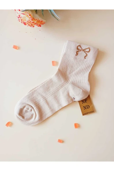 2 ÇİFT TAŞLI KUREDELE VE LOVE DESENLİ DİKİŞSİZ RAHAT HEDİYELİK KOKULU KREM VE SİYAH 36-40 - Resim 3