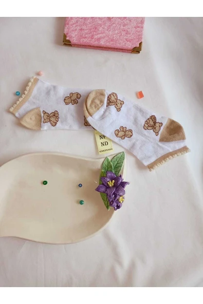 3 ÇİFT PATİK ÇORAP DİKİŞSİZ KADIN PAMUKLU KISA KONÇ DESENLİ ÇORABI 36-40 KAHVE BEYAZ - Resim 4