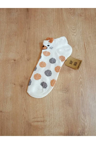 PATİK ÇORAP KULAKLI PAMUKLU DESENLİ KADIN ÇORABI 36-40 PUANTİYELİ, GRİPEMBE VE KREM 3 ÇİFT - Resim 4