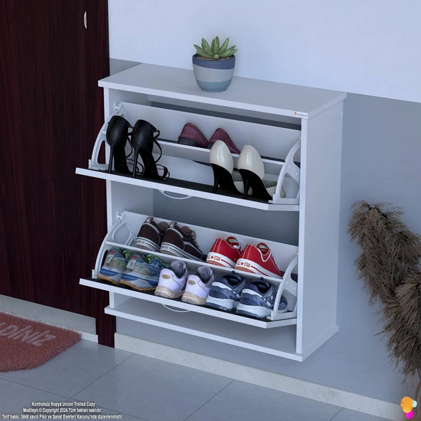 Modilayn UMAY Asma Kapı Önü 72x78x25,5 cm’lik 2 Düşer Kapak 4 Göz Bölmeli Ayakkabılık ürün görseli 1