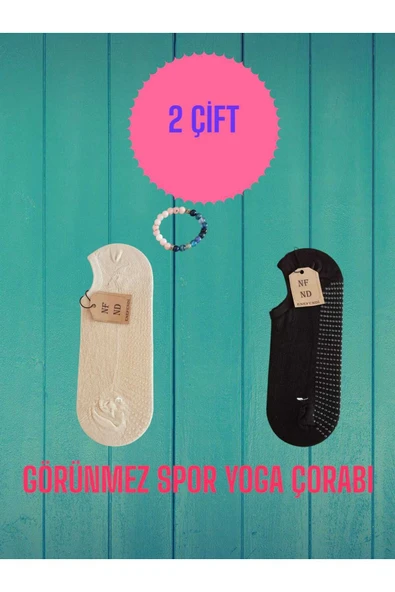 2 ÇİFT BABET ÇORAP GÖRÜNMEZ ÇORAP SPOR YOGA PİLATES SNEAKERS KAYMAZ SİLİKON TABAN 36-40 KREM SİYAH - Resim 7