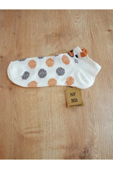 KULAKLI PAMUKLU PUANTİYELİ KREM PATİK ÇORAP DESENLİ ÇORABI 36-40 - Resim 4