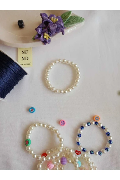 BİLEKLİK İNCİ BONCUKLU BİLEKLİK EKRU BONCUK ŞANS BEREKET ARKADAŞ SEVGİLİ EŞ ÇOCUK HEDİYE İNCİLİ - Resim 2