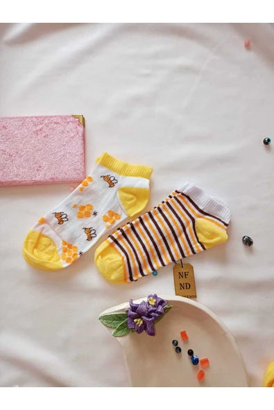 3 ÇİFT BURUN DİKİŞSİZ PATİK ÇORAP YUMUŞAK PAMUKLU KISA KONÇ DESENLİ KADIN ÇORABI 36-40 - Resim 5