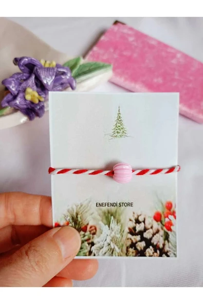 Pembe Boncuklu Marteniçka Bileklik Şans Arkadaş Sevgili Eş Çocuk Hediye Bahar Bilekliği Kartlı. ürün görseli 1