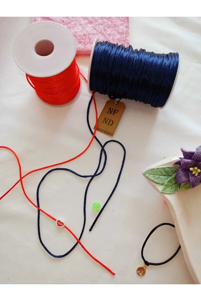 4 METRE(TOPLAM) FLOŞ İP SIÇAN KUYRUĞU KALINLIĞI 2mm KIRMIZI LACİVERT BİLEKLİK TAKI HEDİYELİK İPİ - Resim 7