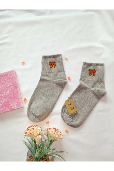 2 ÇİFT DİKİŞSİZ SOKET PAMUK ÇORABI YUMUŞAK KADIN KREM GRİ ÇORAP HEDİYE 36-40 - Resim 6