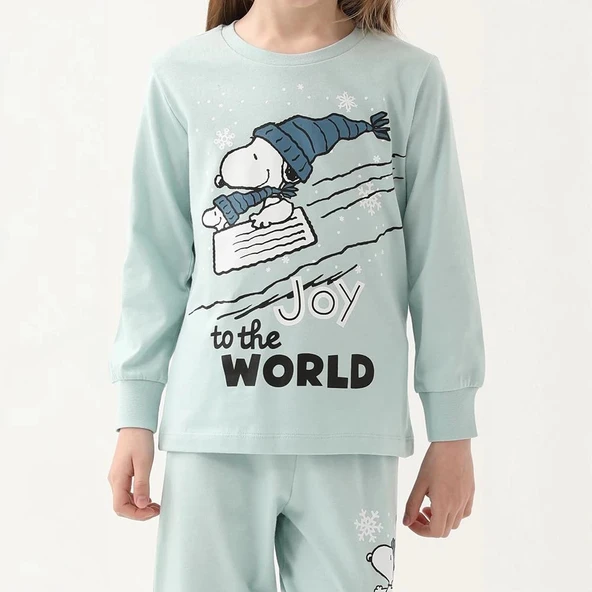 Snoopy L1613C Kız Çocuk Kışlık Pijama Takım - Resim 3