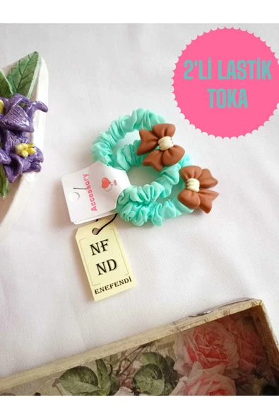 2 Adet Toka Lastikli Rahat Fiyonk Aksesuarlı Turkuaz Hediye Kız Çocuk Genç ürün görseli 1