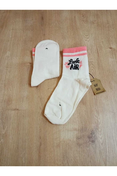 2 ÇİFT DESENLİ PAMUKLU YUMUŞAK ÇORAP ARAKONÇ KADIN KREM PEMBE SOKET ÇORABI 36-40 - Resim 2