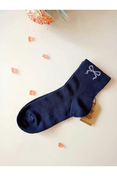 2 ÇİFT TAŞLI KURDELE DESENLİ DİKİŞSİZ RAHAT HEDİYELİK KOKULU PEMBE VE LACİVERT 36-40 - Resim 3