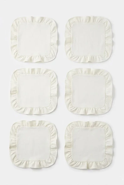 Pamuklu Fırfırlı Kendinden Çizgili Kare Supla 6'lı Set Amerikan Servis 33 Cm Çap Supla - Resim 2