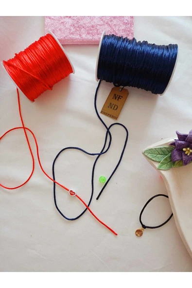 4 METRE(TOPLAM) FLOŞ İP SIÇAN KUYRUĞU KALINLIĞI 2mm KIRMIZI LACİVERT BİLEKLİK TAKI HEDİYELİK İPİ - Resim 3