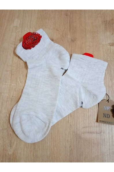 BURUN DİKİŞSİZ PAMUKLU GÜLTAŞLI KOKULU  LİKRALI KISAKONÇ ÇORAP AÇIKGRİ KADIN ÇORABI 36-40 ürün görseli 1