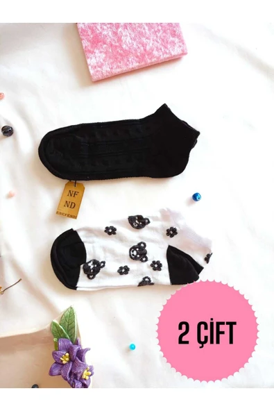 2 ÇİFT PATİK ÇORAP PAMUKLU YUMUŞAK DİKİŞSİZ BURUN KISA KONÇ DESENLİ KADIN PATİK ÇORABI 36-40 ürün görseli 1