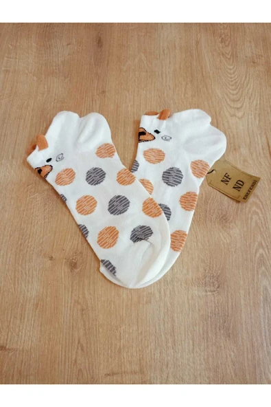 KULAKLI PAMUKLU PUANTİYELİ KREM PATİK ÇORAP DESENLİ ÇORABI 36-40 - Resim 5