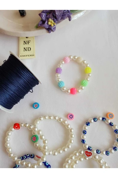 İNCİ BONCUKLU VE ŞEKER BONCUKLU BİLEKLİK KREM BONCUK ŞANS BEREKET ARKADAŞ SEVGİLİ EŞ ÇOCUK HEDİYE - Resim 2