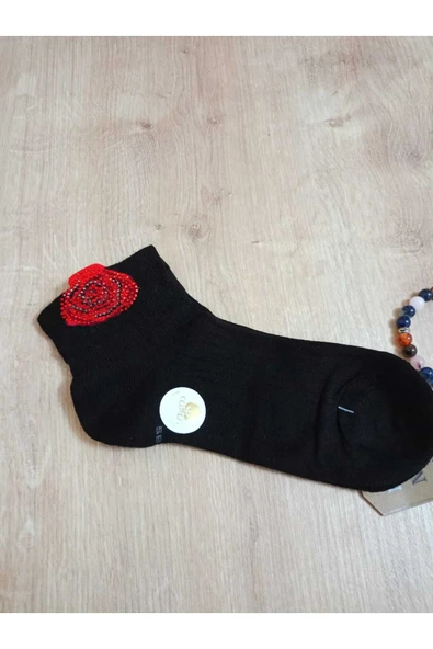 PAMUKLU BURUN DİKİŞSİZ KOKULU GÜL TAŞLI  LİKRALI  ÇORAP SİYAH KADIN ÇORABI 36-40 - Resim 2