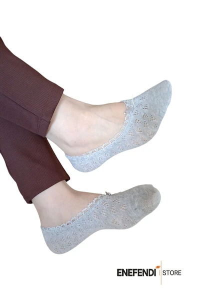 BABET ÇORAP 2 ÇİFT KADIN MERSERİZE DANTELLİ FİLE PAMUKLU GÖRÜNMEZ ÇORABI LACİVERT GRİ - Resim 4