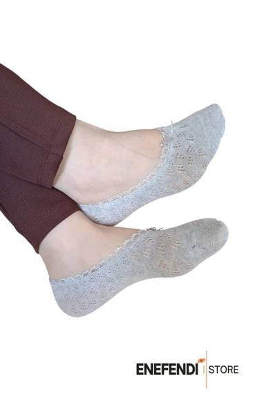 BABET ÇORAP 2 ÇİFT KADIN MERSERİZE DANTELLİ FİLE PAMUKLU GÖRÜNMEZ ÇORABI LACİVERT GRİ - Resim 2