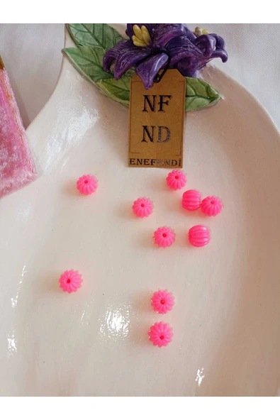 10 Adet Pembe Boncuk 4 Metre Lacivert Floş Ip Ve Bileklik Aparatı Sert Plastik Hediye - Resim 7