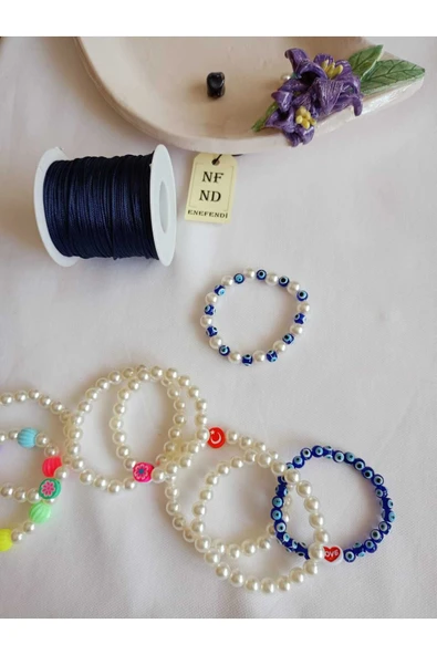 İNCİ VE NAZAR BONCUKLU BİLEKLİK İNCİLİ BİLEKLİK ŞANS BEREKET ARKADAŞ SEVGİLİ EŞ ÇOCUK HEDİYE - Resim 5