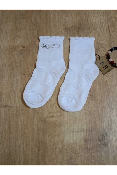 TAŞLI PAMUKLU KIZ ÇOCUK KISAKONÇ ÇORAP BEYAZ YUMUŞAK SOKET KIZ ÇOCUK ÇORABI 5-6 Y - Resim 2