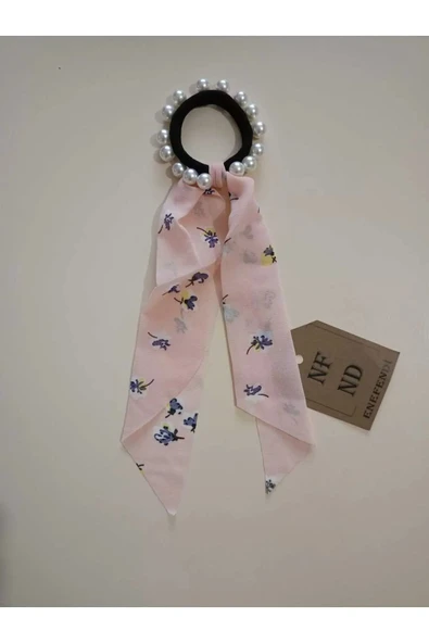 İncili Taşlı Lastikli Toka Ince Fularlı Rahat Hafif Kullanışlı Şık Şifon Kumaş Incilastik Toka Tekli - Resim 2