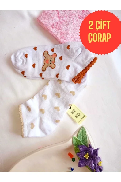 2 ÇİFT ÇORAP PAMUKLU DİKİŞSİZ KISA KONÇ PATİK DESENLİ KADIN ÇORABI BEYAZ KAHVE 36-40 ürün görseli 1