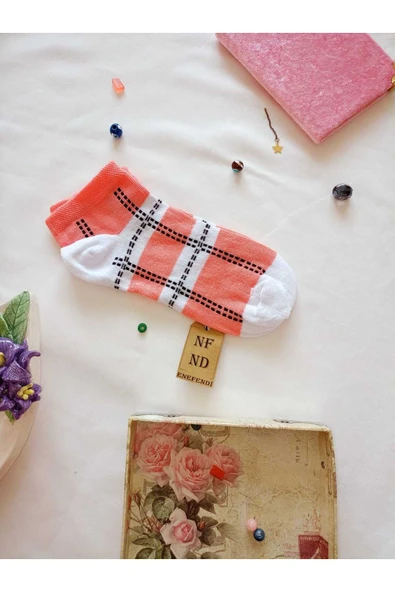 2 ÇİFT BURUN DİKİŞSİZ PAMUKLU ÇORAP KISA KONÇ DESENLİ KADIN PATİK ÇORABI 36-40 PEMBE BEYAZ - Resim 3