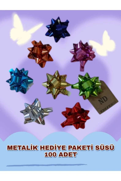 METALİK HEDİYE PAKETİ SÜSÜ, FİYONK,PARLAK, RENKLİ,YAPIŞKANLI,YILDIZ,RAFYA SÜS 6cm 100 ADET ürün görseli 1