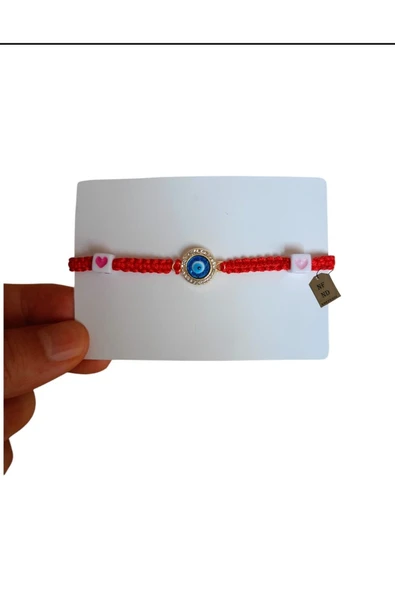 BİLEKLİK NAZAR BONCUKLU TAŞLI MAKROME İPLİ ÖRME APARATLI ASANSOR BAĞLAMA KALPLİ BONCUKLAR HEDİYELİK - Resim 2