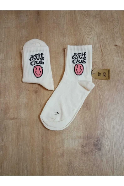 LOVECLUB DESENLİ PAMUKLU YUMUŞAK ÇORAP ARAKONÇ KADIN KREM PEMBE SOKET ÇORABI 36-40 - Resim 3