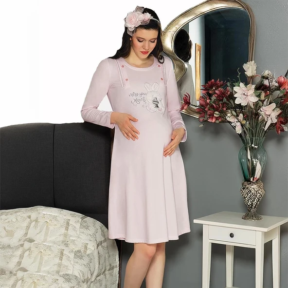 FLZ 23145 Kadın Kışlık Uzun Kol Lohusa Gecelik ürün görseli 1