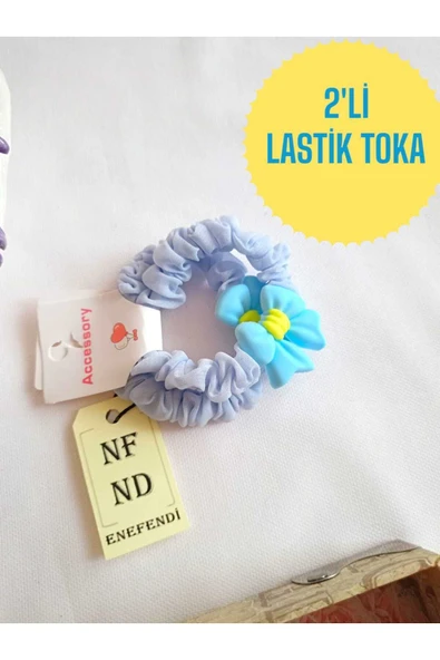 2 Adet Lastikli Toka Rahat Fiyonk Aksesuarlı Mavi Renk Hediye Kız Çocuk Genç - Resim 3