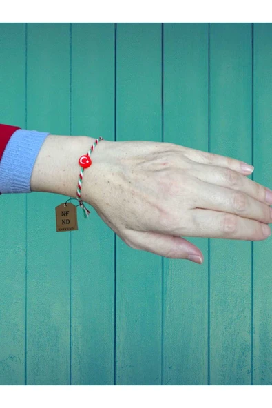 MARTENİÇKA KARTLI BİLEKLİK AY YILDIZ FİMO BONCUK HEDİYELİK ŞANS BEREKET BİLEKLİĞİ - Resim 3