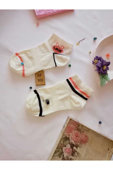 2 ÇİFT ÇORAP PAMUKLU BURUN DİKİŞSİZ YUMUŞAK KISA KONÇ DESENLİ KADIN PATİK ÇORABI 36-40 - Resim 6