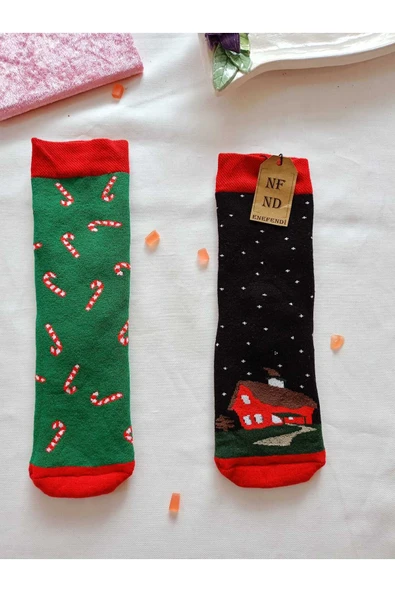 2 ÇİFT TERMAL SOKET  YILBAŞI HAVLU YUMUŞAK HEDİYE KIŞLIK KADIN ÇORABI YEŞİL SİYAH ÇORAP 36-40 - Resim 8