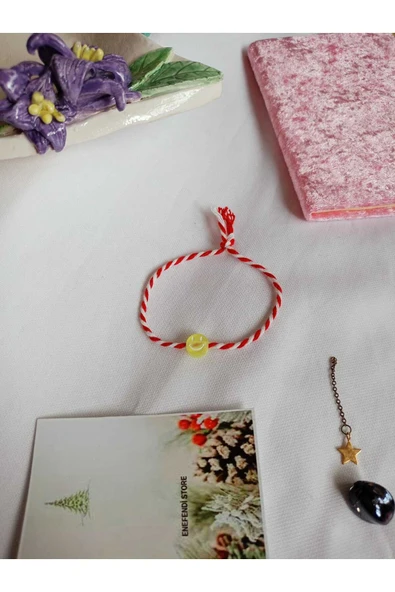 SARI ŞEFFAF BONCUKLU MARTENİÇKA BİLEKLİK ŞANS ARKADAŞ SEVGİLİ ÇOCUK HEDİYE BAHAR BİLEKLİĞİ KARTLI - Resim 3