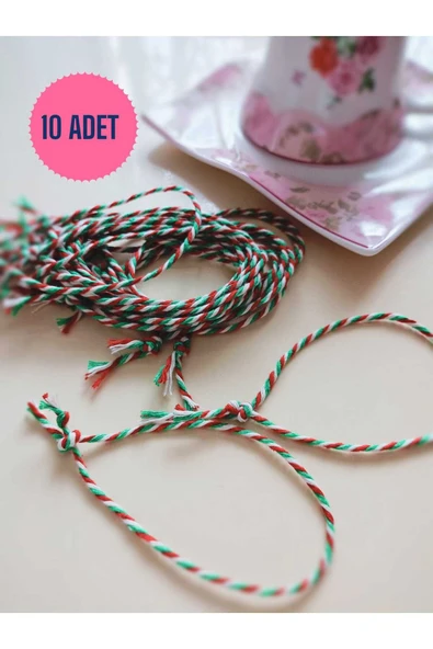 ŞANS UĞUR ARKADAŞLIK SEVGİLİ MARTENİÇKA BİLEKLİĞİ, YEŞİL KIRMIZI BEYAZ MARTENİÇKA İPİ 10 ADET ürün görseli 1