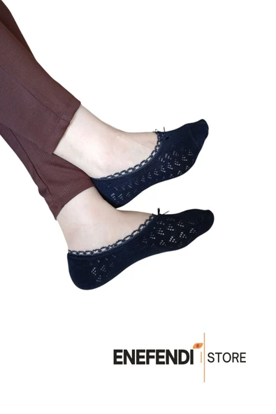 BABET ÇORAP 2 ÇİFT KADIN MERSERİZE DANTELLİ FİLE PAMUKLU GÖRÜNMEZ ÇORABI LACİVERT GRİ - Resim 3