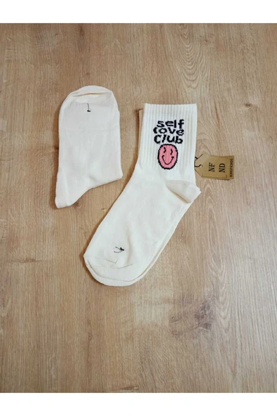LOVECLUB DESENLİ PAMUKLU YUMUŞAK ÇORAP ARAKONÇ KADIN KREM PEMBE SOKET ÇORABI 36-40 - Resim 4