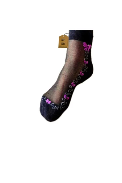 TÜL PAMUK ELASTAN ÇORAP KISA KONÇ KOKULU MOR ÇİÇEKLİ RAHAT ESNEK TÜLLÜ ÇORABI 36-40 ürün görseli 1