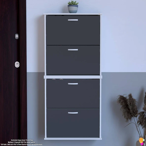 Modilayn UMAY' 2 Li Asma Antre Hol 72 x148 x 25, 5 cm’ lik 4 Düşer Kapak 8 Göz Bölmeli Ayakkabılık - Resim 3