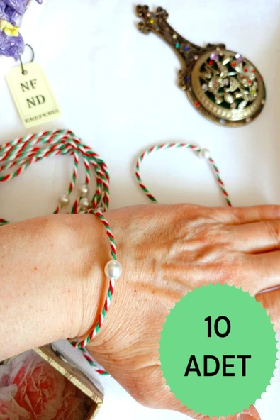 10 ADET İNCİ BONCUKLU MARTENİÇKA İP BİLEKLİK KIRMIZI YEŞİL BEYAZ HEDİYE ŞANS BAHAR İNCİLİ ürün görseli 1