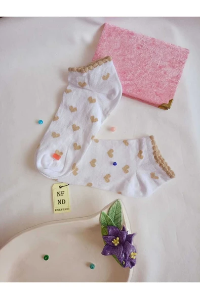 3 ÇİFT DİKİŞSİZ PATİK ÇORAP KADIN PAMUKLU KISA KONÇ DESENLİ ÇORABI BEYAZ KAHVE 36-40 - Resim 4