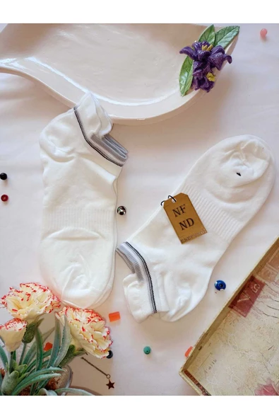 2 ÇİFT DİKİŞSİZ HEDİYE BAMBU PATİK ÇORAP TOPUK TAKVİYELİ ERKEK KADIN SIKMAYAN EKRU LACİVERT 36-40 - Resim 2